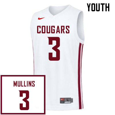 Youth #3 Jabe Mullins Washington State Cougars College Basketball Jerseys Sale-White